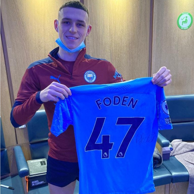 Original Phil Foden Match Worn and Signed Jersey vs. Liverpool