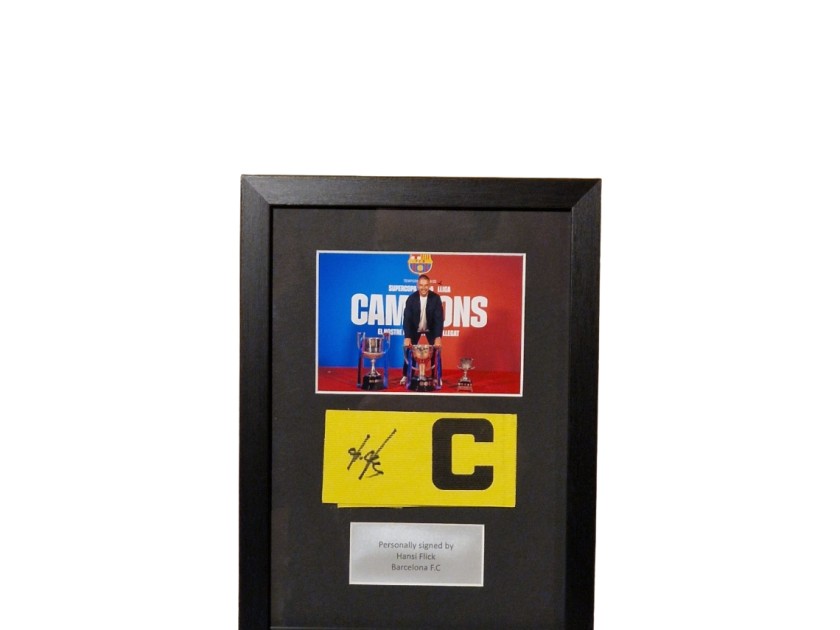 Hansi Flick Barcelona Signed Football Captains Armband Framed