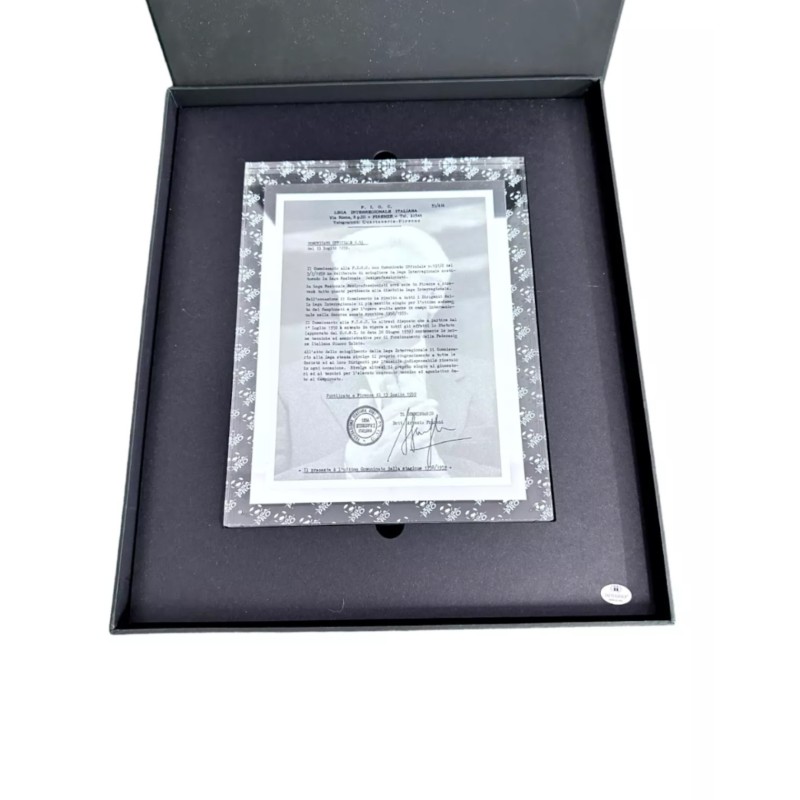 Lega Pro Birth Letter Plaque in Memory of Artemio Franchi