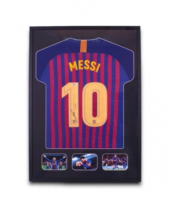 Messi's FC Barcelona Signed and Framed Shirt - CharityStars