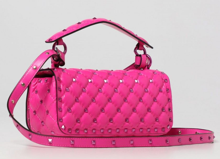 Valentino Pink Quilted Leather Small Rockstud Spike Chain Bag