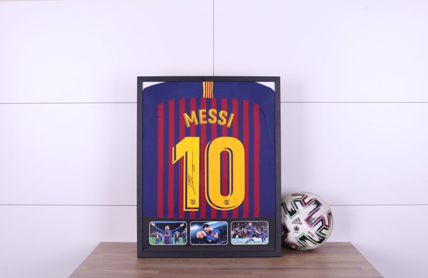 Messi's FC Barcelona Signed and Framed Shirt - CharityStars