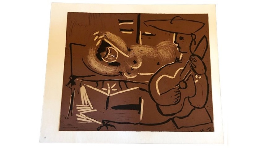 "Donna sdraiata e picador con chitarra" - Pablo Picasso Print