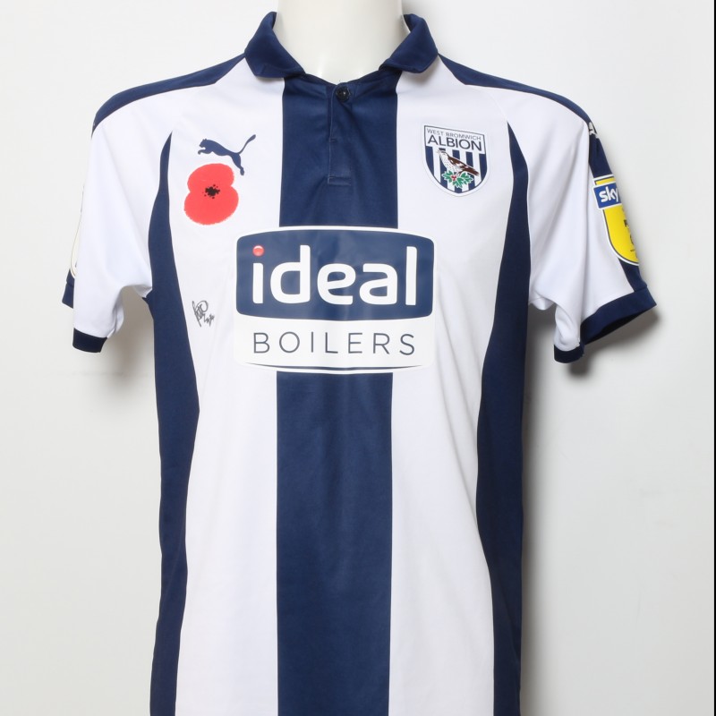 Rekeem Harper's West Bromwich Albion  Worn and Signed Home Poppy Shirt 