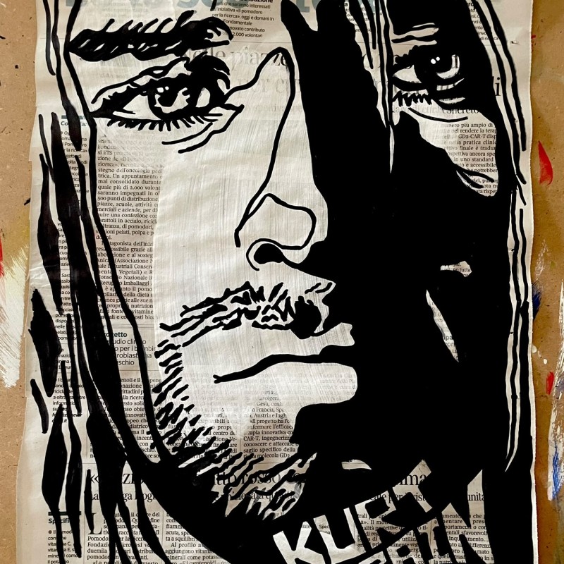 Kurt Cobain – Unique Artwork on Newspaper by RikPen