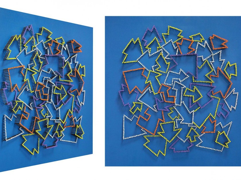 "Arrows" - acrylic on 2000 self-tapping screws - Drill Monkeys Art Duo - 81x81x10 cm