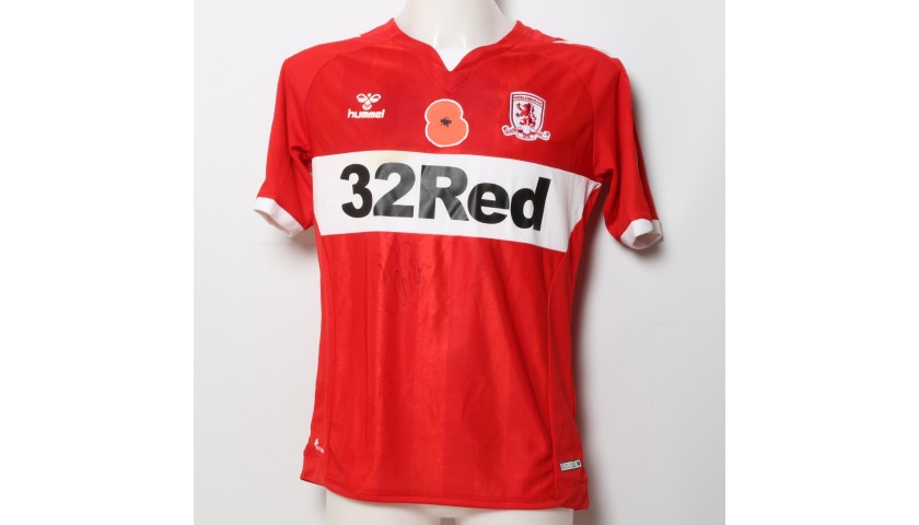 Jonny Howson's Middlesbrough Worn and Signed Home Poppy Shirt 