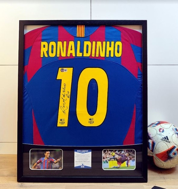 Ronaldinho's FC Barcelona Signed and Framed Shirt