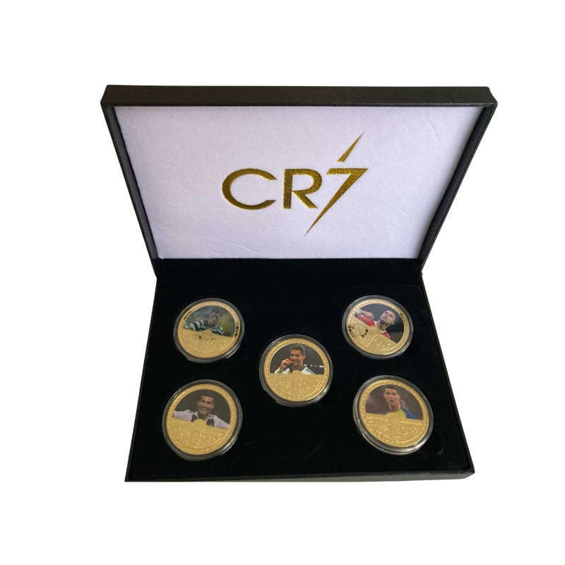 Cofanetto di monete commemorative Cristiano Ronaldo placcate in oro