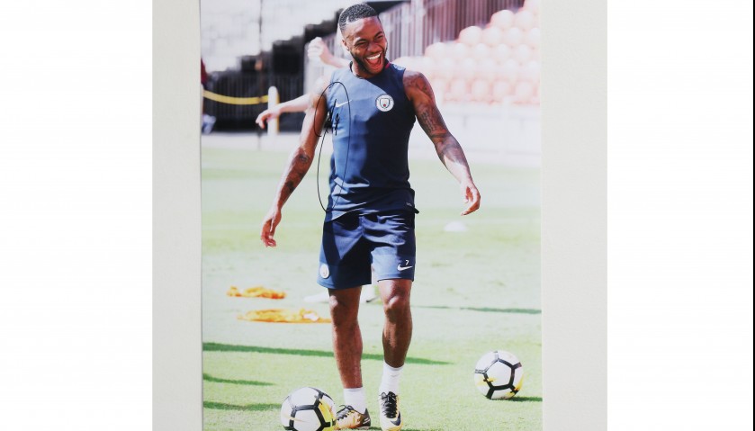 Raheem Sterling Training Manchester City A2 Signed Photograph