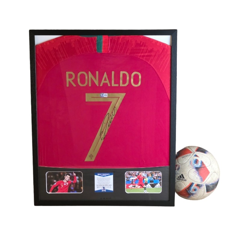 Maglia Portogallo Cristiano Ronaldo in cornice deluxe di alta qualità - Autografata