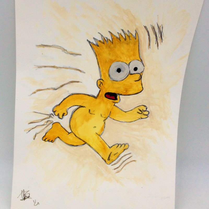 "Non correrò nudo per strada" Original Board of Bart Simpson by J.E.