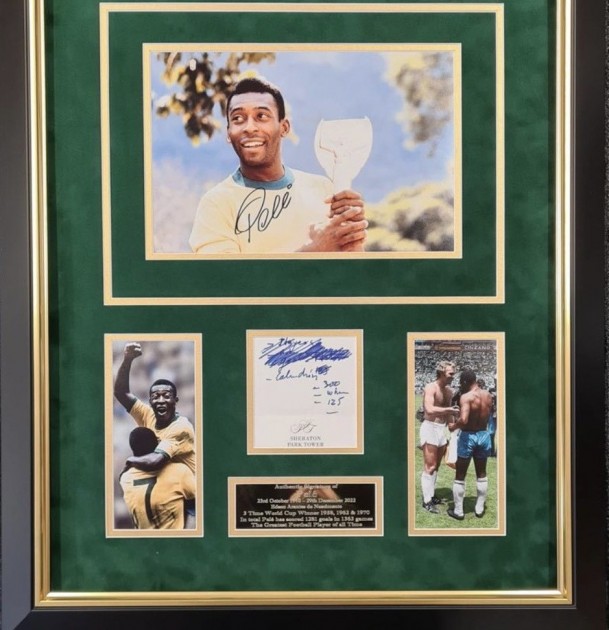 Pelé Signed Photo Display with Hand-Written Notes
