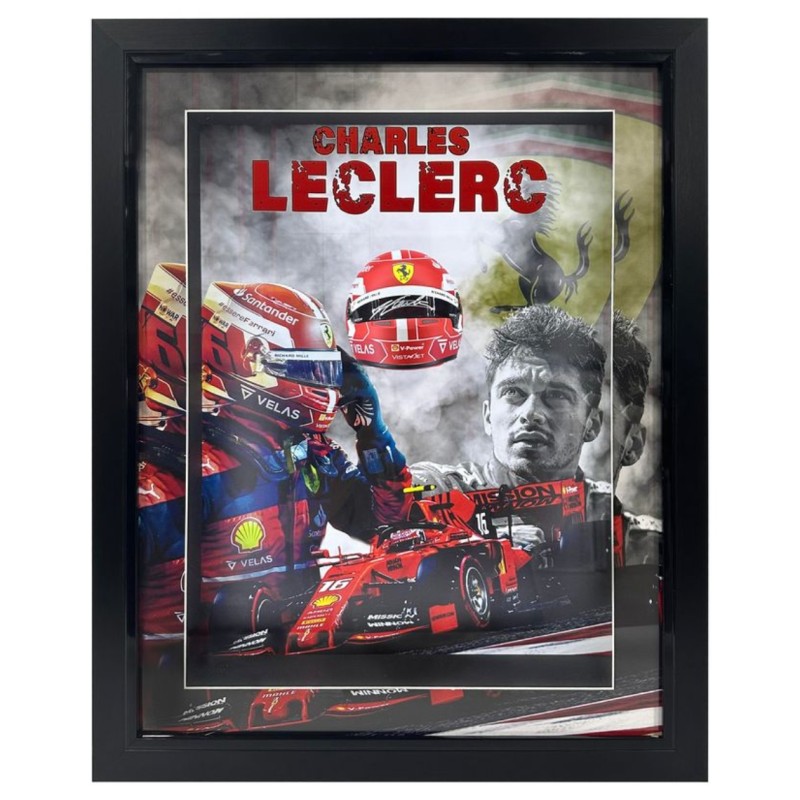 Charles Leclerc Casco Ferrari Formula 1 firmato e incorniciato