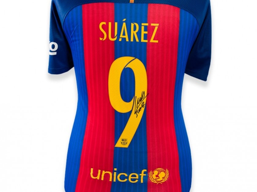 Official Replica Barcelona 2016/17 Home Shirt Signed by Luis Suarez