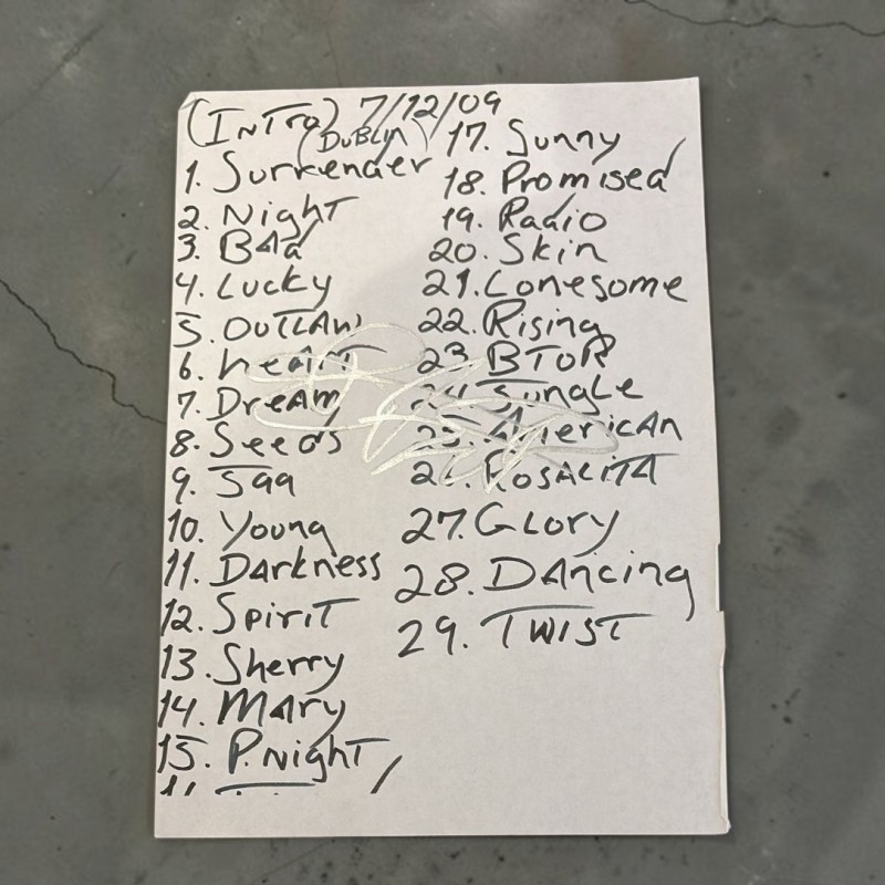 Bruce Springsteen Signed Set List