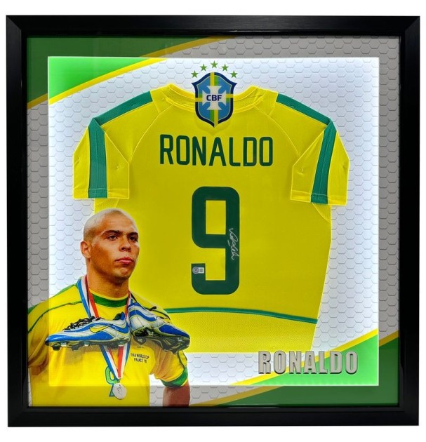 Maglia del Brasile di Ronaldo Nazário firmata e incorniciata con LED