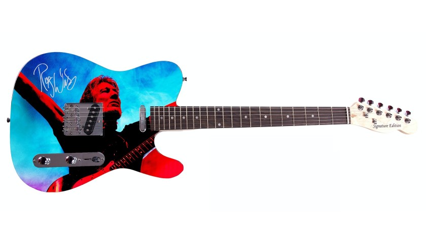 Chitarra con grafica personalizzata e firma digitale di Roger Waters 