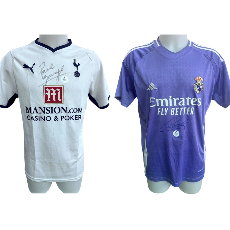 Collection of Two Tottenham Hotspur and real Madrid Official and Replica Shirts - Signed by Paul Gascoigne and Roberto Carlos