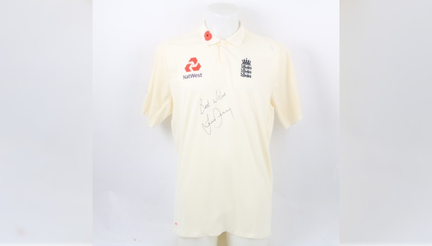 ECB 2018 Cricket Test Poppy Shirt Signed by Denly