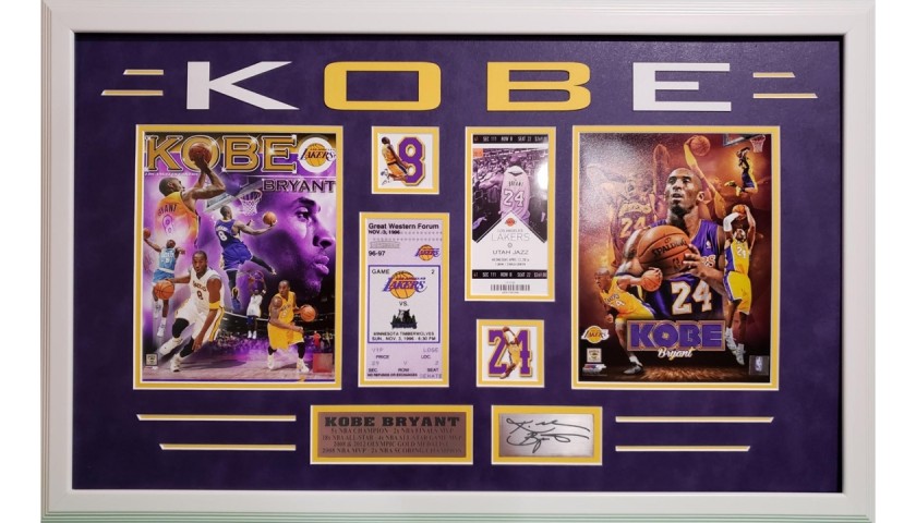 Collage fotografico tributo a Kobe Bryant con firma digitale