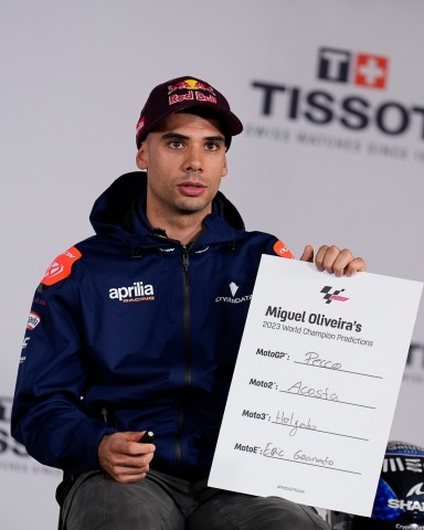 Miguel Oliveira's Signed 2023 World Champion Predictions Board from the First Official Press Conference of the 2023 MotoGP™ Season