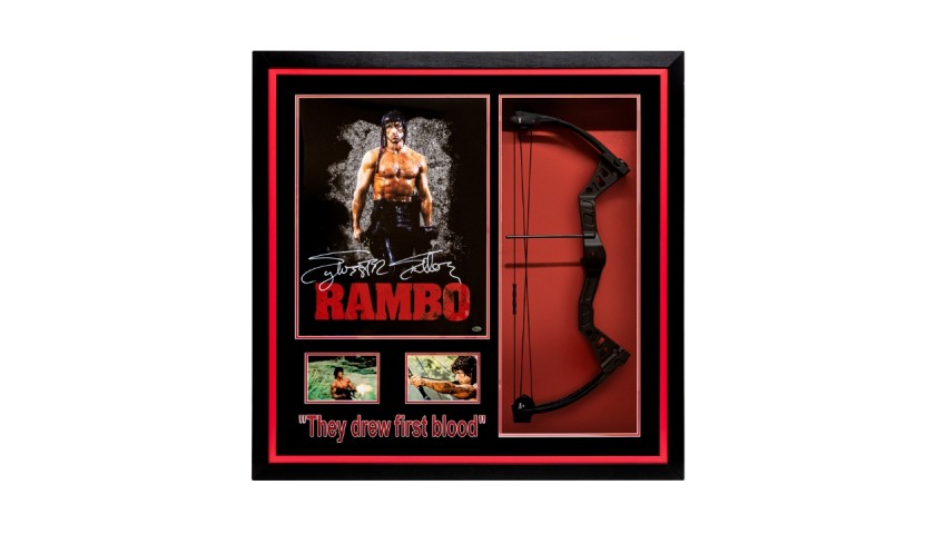 Sylvester Stallone Signed Rambo Mini Poster with Bow Framed Display