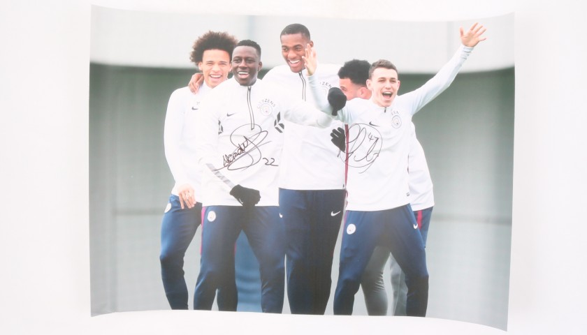 Mendy and Foden Signed Manchester City Training Picture