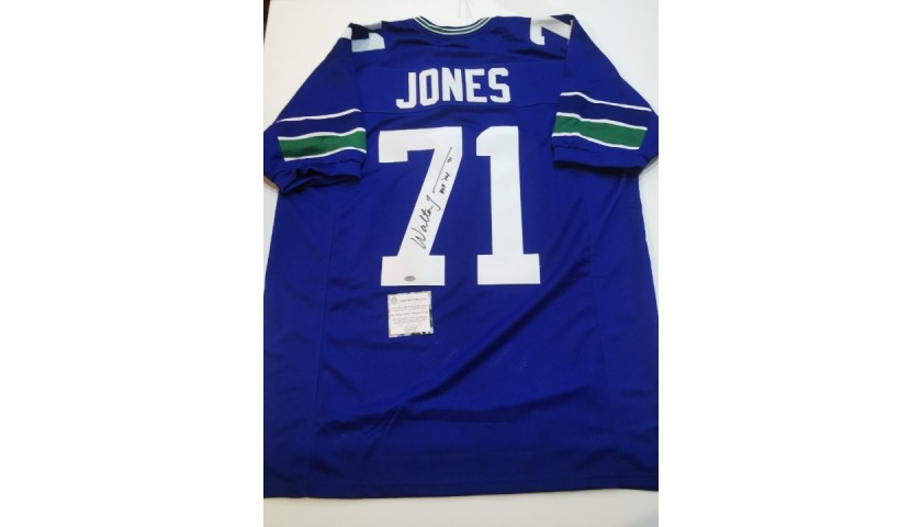 : Walter Jones Signed Seahawks White Jersey Action 8x10