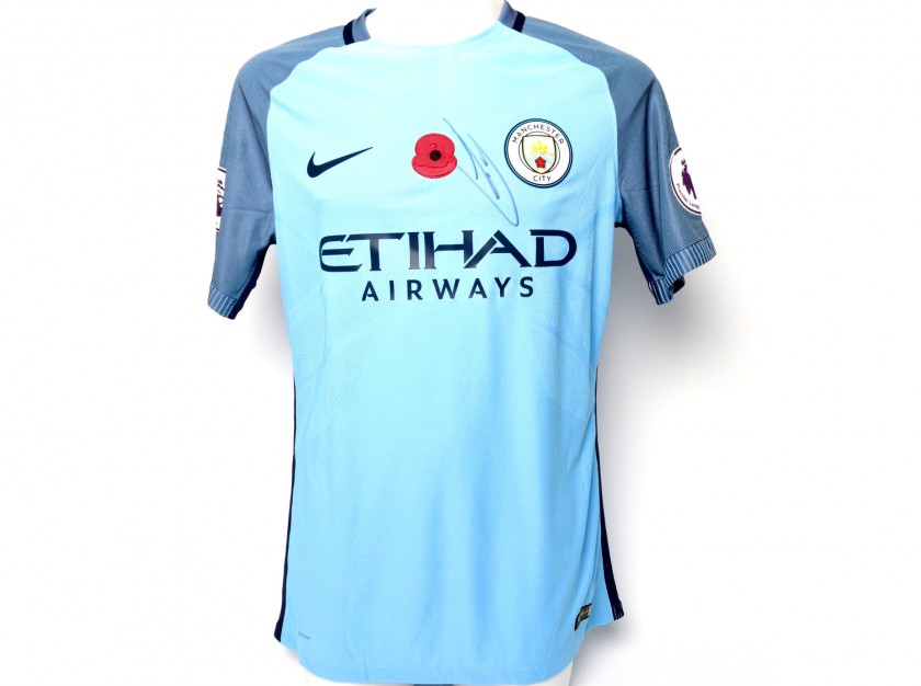 De Bruyne Worn and Signed Manchester City Poppy Shirt