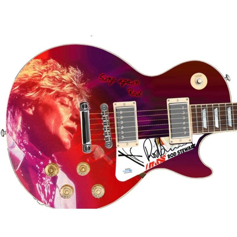 Battipenna firmato da Rod Stewart su una chitarra personalizzata in edizione firmata