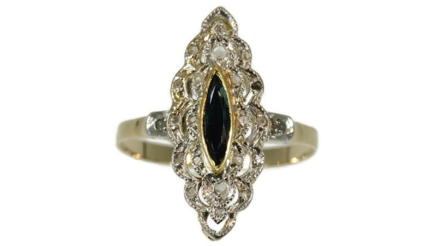 Belle Époque and Art Deco Diamond Sapphire Engagement Ring
