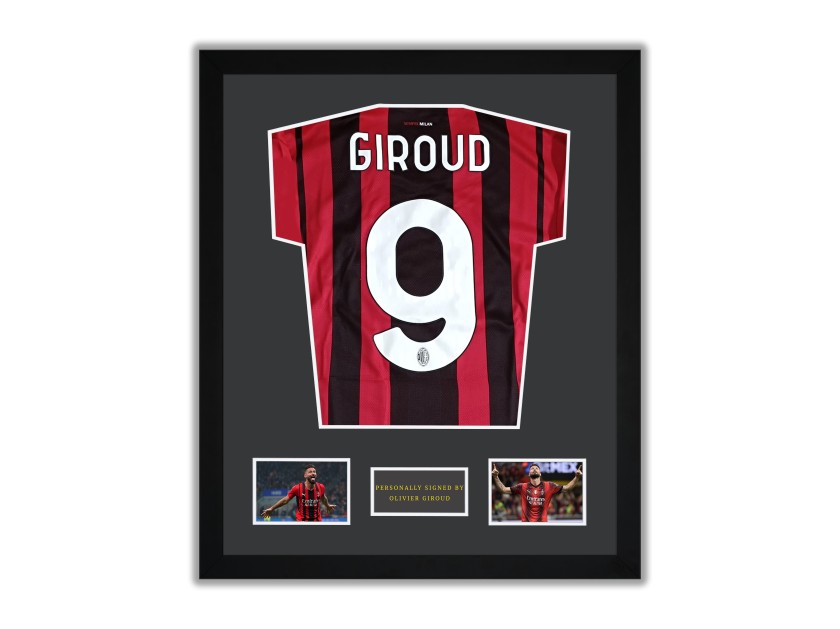 Giroud's AC Milan 2021/22 Signed with Personalized Dedication and Framed Shirt