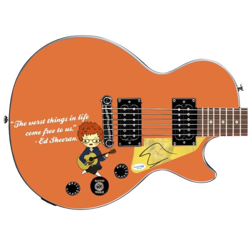 Pickguard firmato da Ed Sheeran su una chitarra Epiphone Les Paul personalizzata