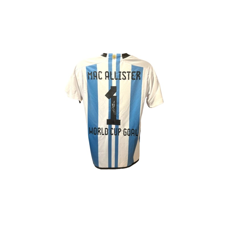 Alexis Mac Allister's Argentina 2022 World Cup Signed Replica Goal Shirt 