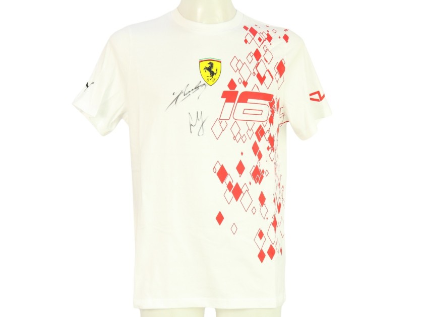 Leclerc Official Scuderia Ferrari T-Shirt, Monaco 2023 - Signed by Charles Leclerc and Carlos Sainz Jr