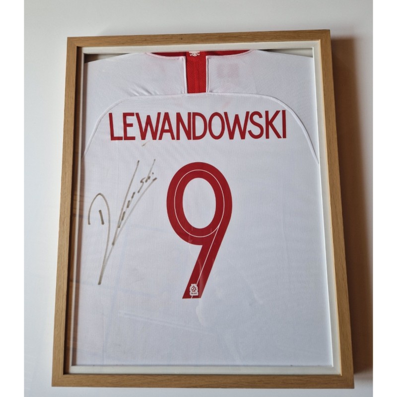 Maglia della Polonia di Lewandowski firmata e incorniciata