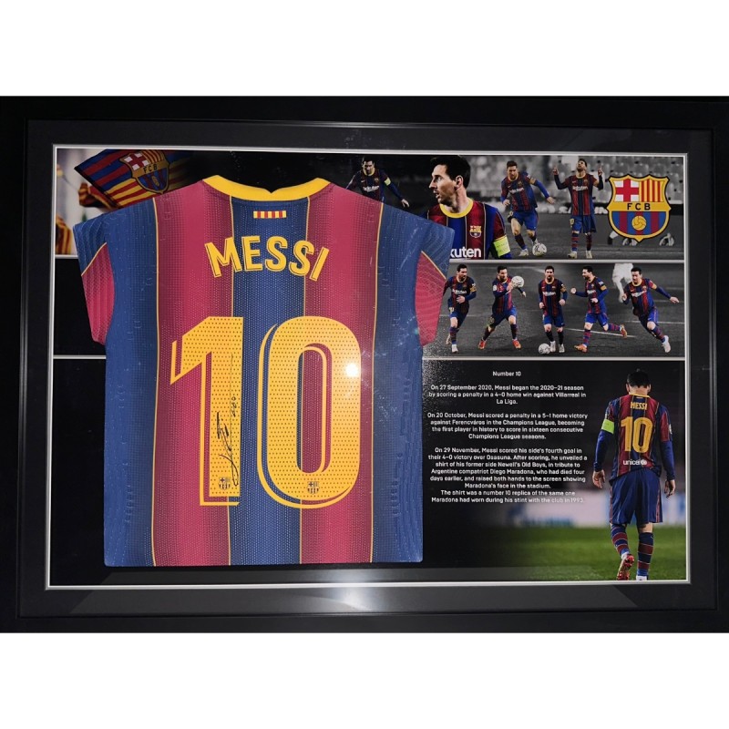 Maglia da gioco del Barcellona di Lionel Messi firmata e incorniciata