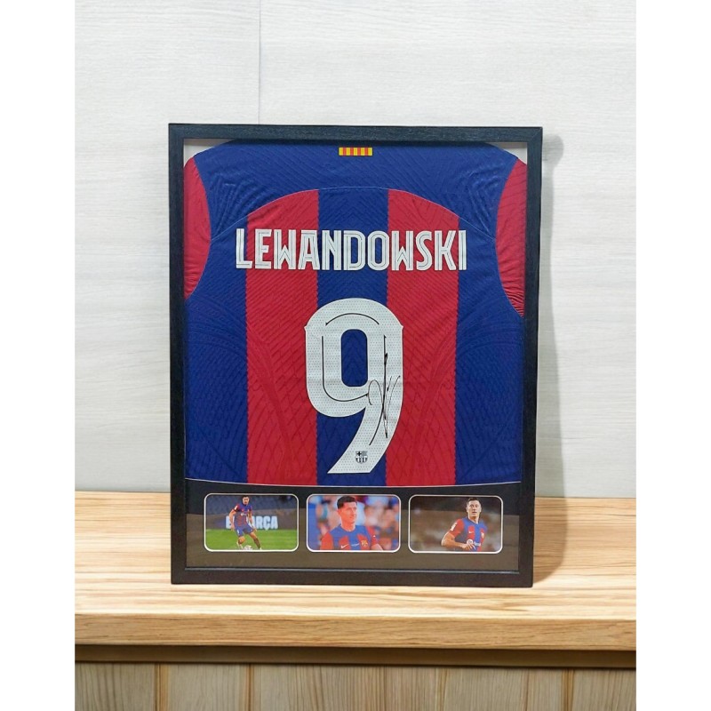 Maglia del Barcellona incorniciata - Autografata da Lewandowski