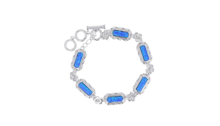Sterling Silver Created Blue Opal Toggle Bracelet