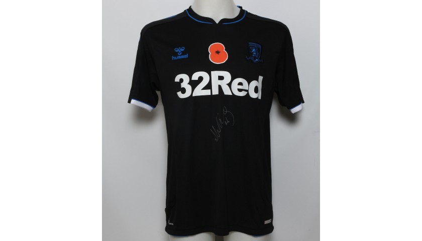 Lewis Wing's Middlesbrough Signed and Worn/Issued Away Poppy Shirt 