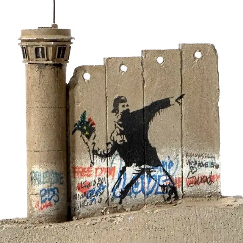 "Defeated Souvenir Wall Four Part Watchtower (Flower Thrower)" by Banksy