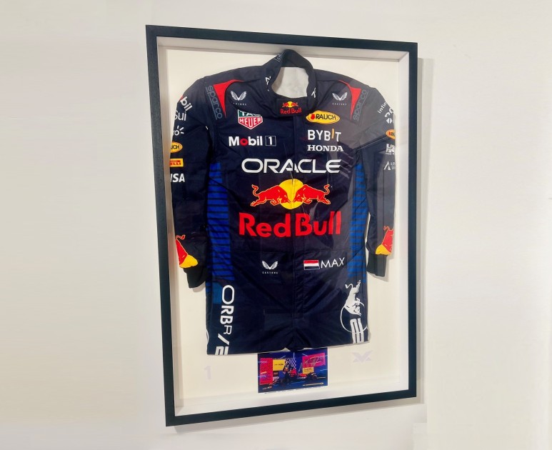 Max Verstappen 2024 Replica Race Suit with Signed Card and Frame