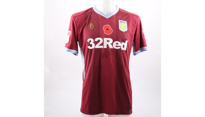 Mile Jedinak's Worn and Signed Aston Villa Home Poppy Shirt