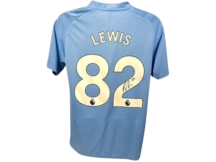 Maglia Manchester City 2023/24 di Rico Lewis firmata e incorniciata