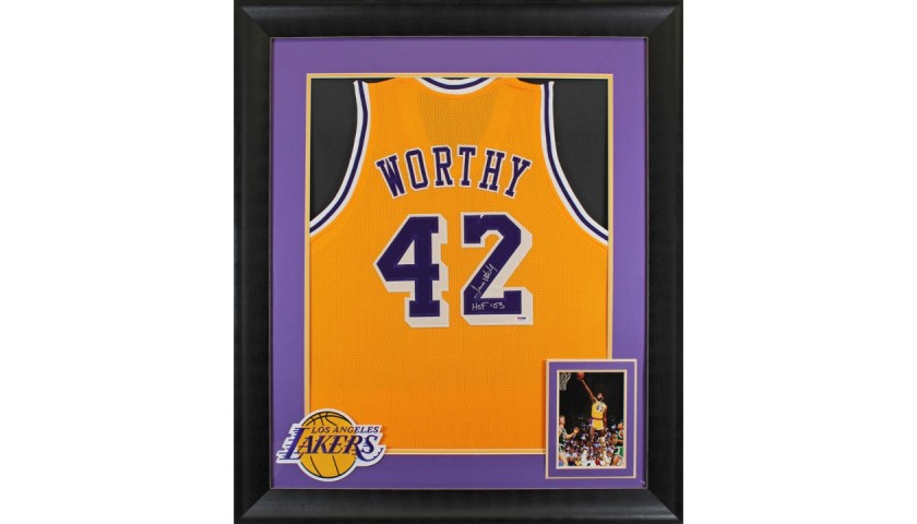 Lakers James Worthy HOF 03 Signed Yellow Pro Style Framed Jersey