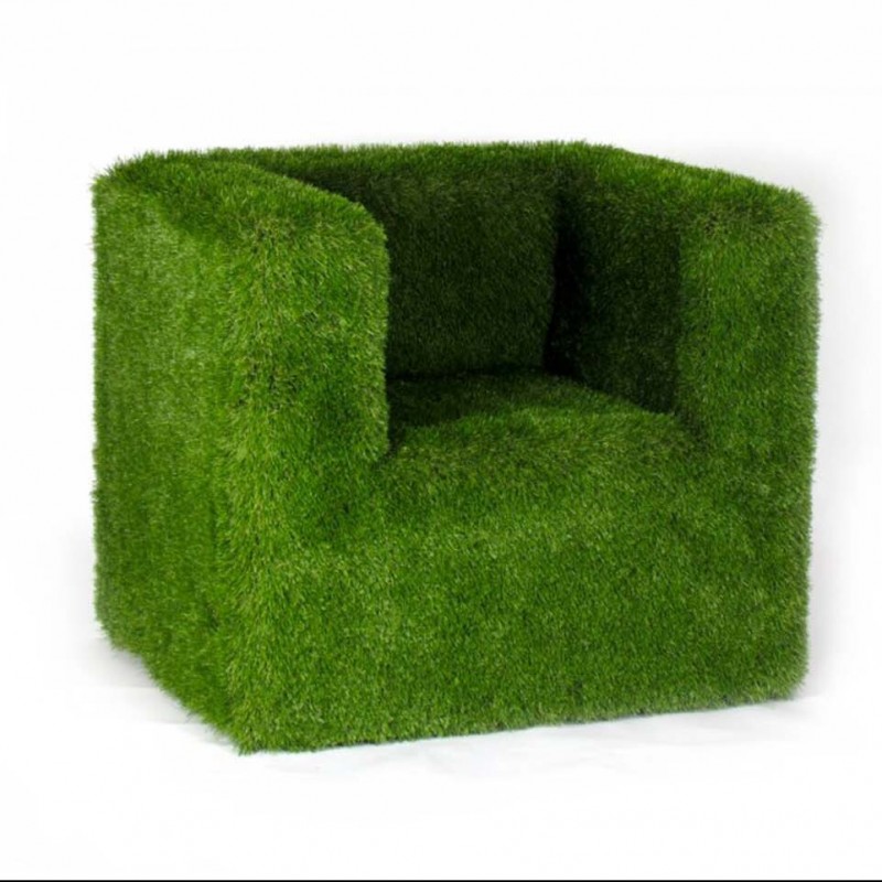 Slim Armchair Upholstered in Synthetic Grass