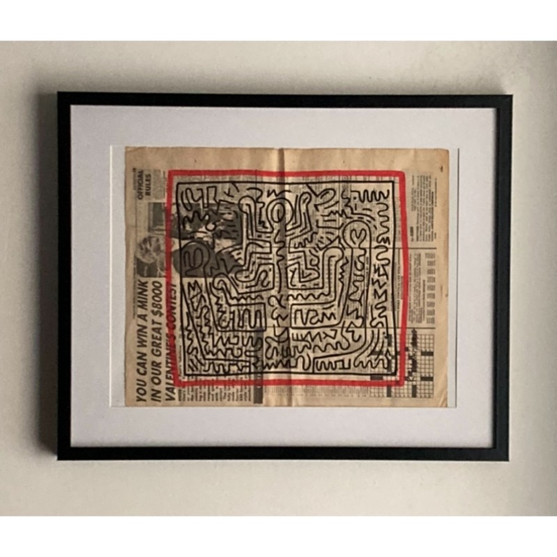 Drawing on a newspaper sheet by Keith Haring (attributed)