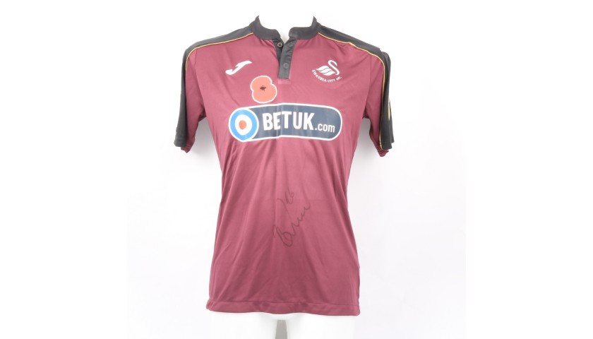 Naughton's Swansea City Match-Worn and Signed Poppy Shirt