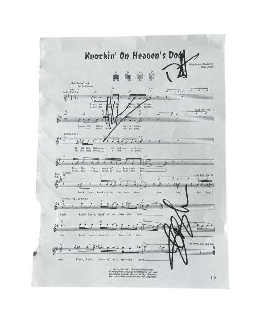 Guns N' Roses Signed 'Knockin' On Heaven's Door' Sheet Music